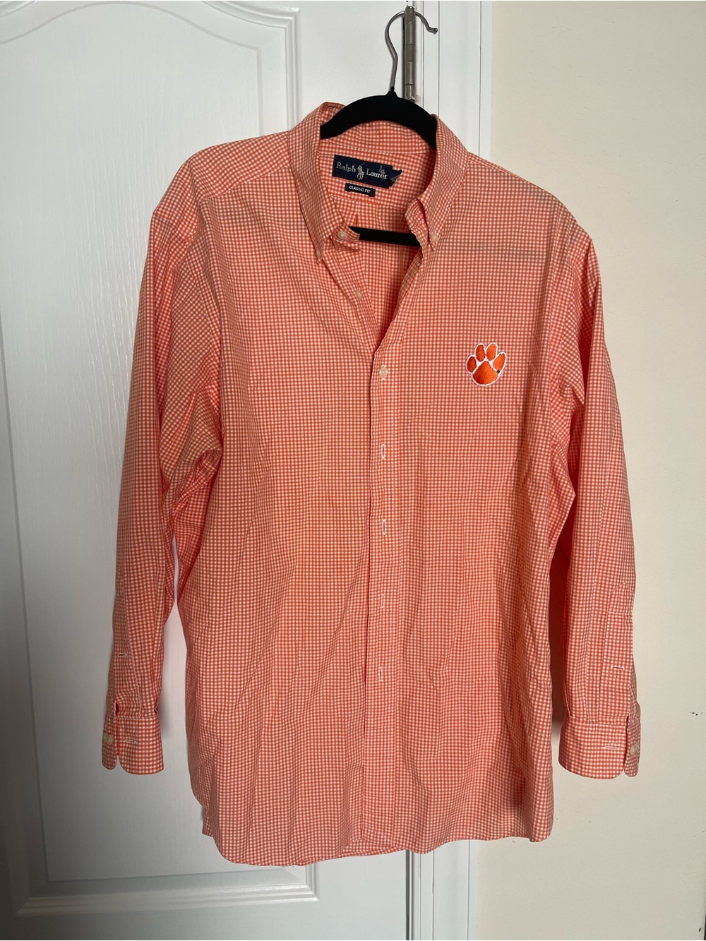 Polo Ralph Lauren Clemson Tigers Orange Gingham Button Down Shirt Mens 17 32/33